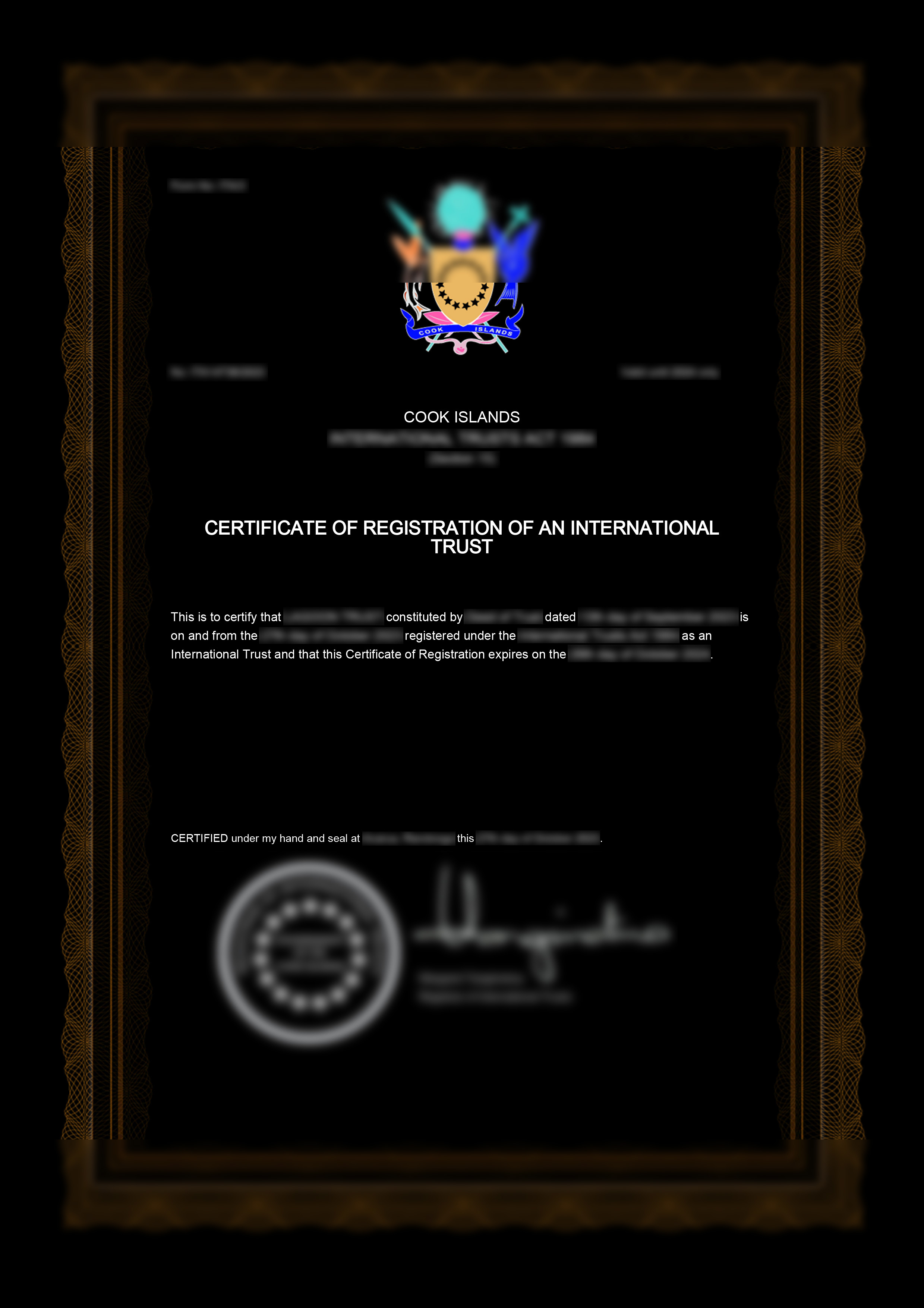 Certifikát důvěry Cookových ostrovů⁩