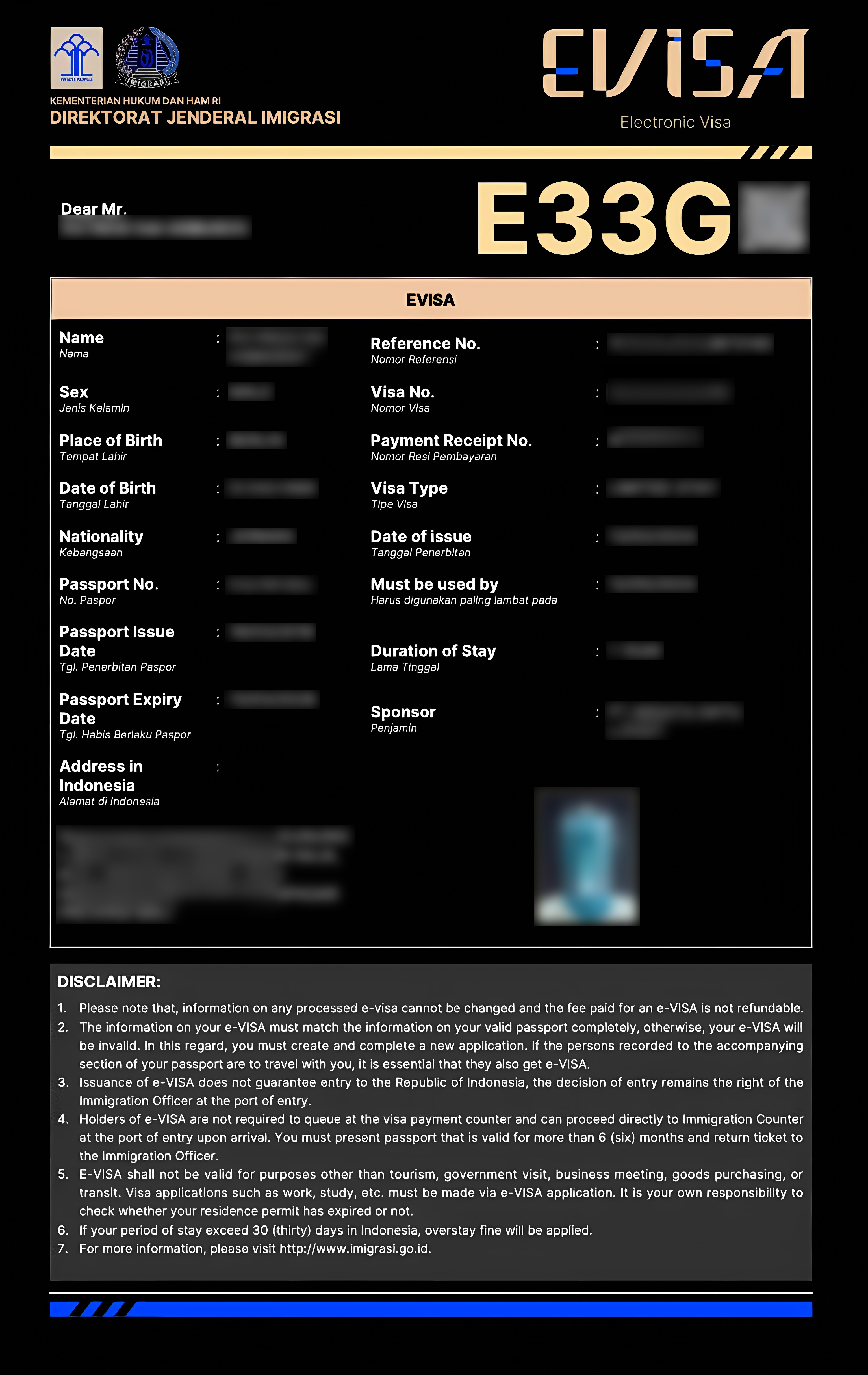 Bali Visa E33G Ma'aikacin Nesa SAURAN⁩