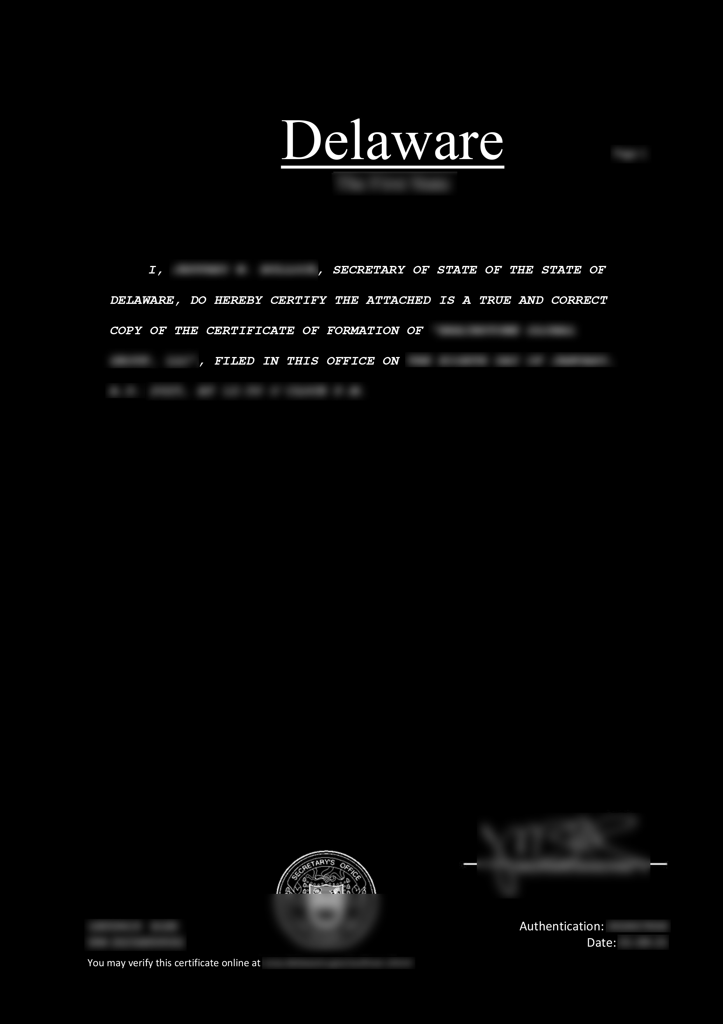 Godkänt bildande av amerikanskt LLC-certifikat